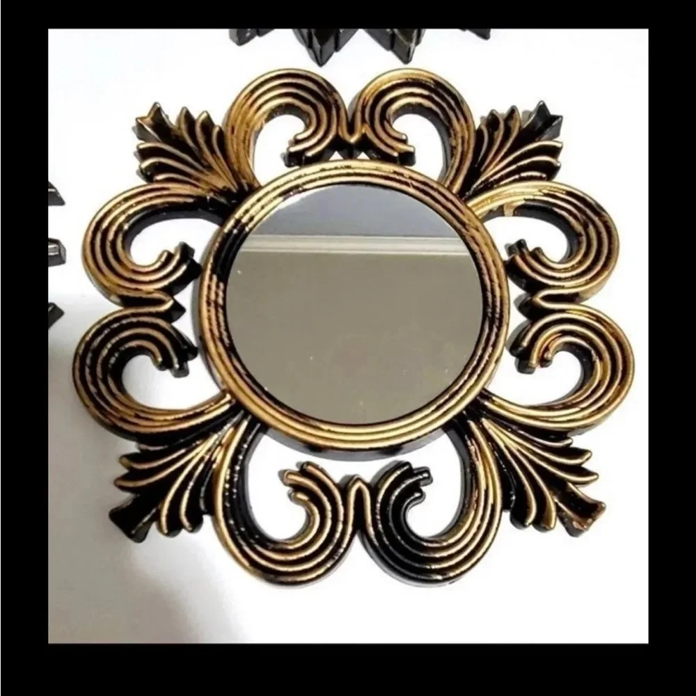 Antiqued Gold mirrors Set of Four (4) Boho accent mirrors NEW round glass mirror